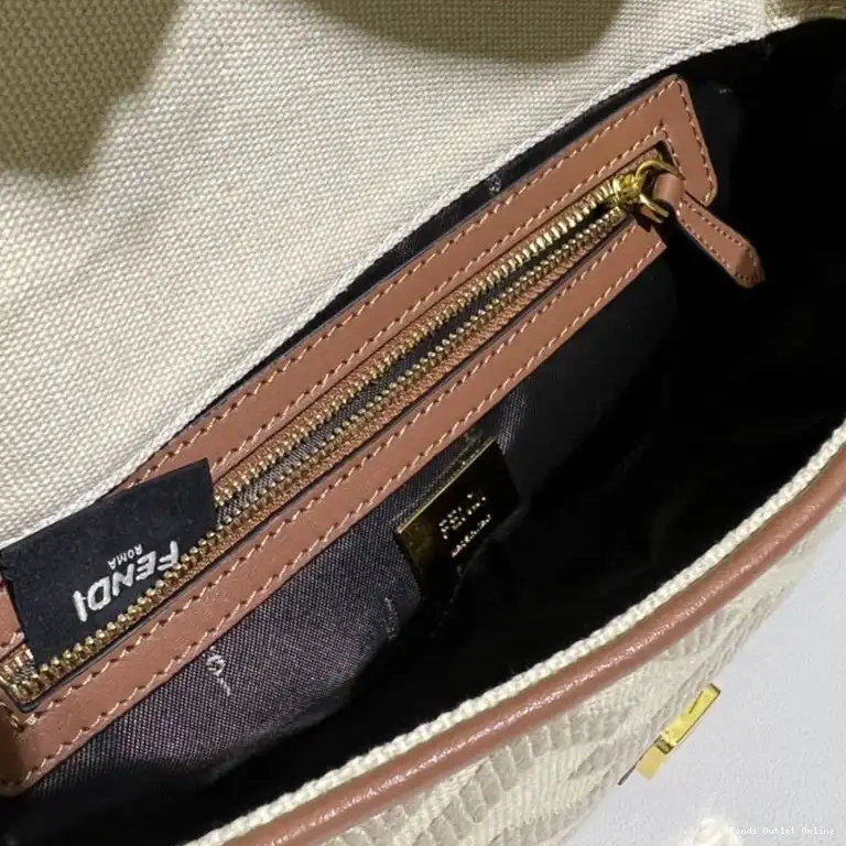 Cheap Motif Baguette Medium Bag Beige Canvas Fendi FF In 0701